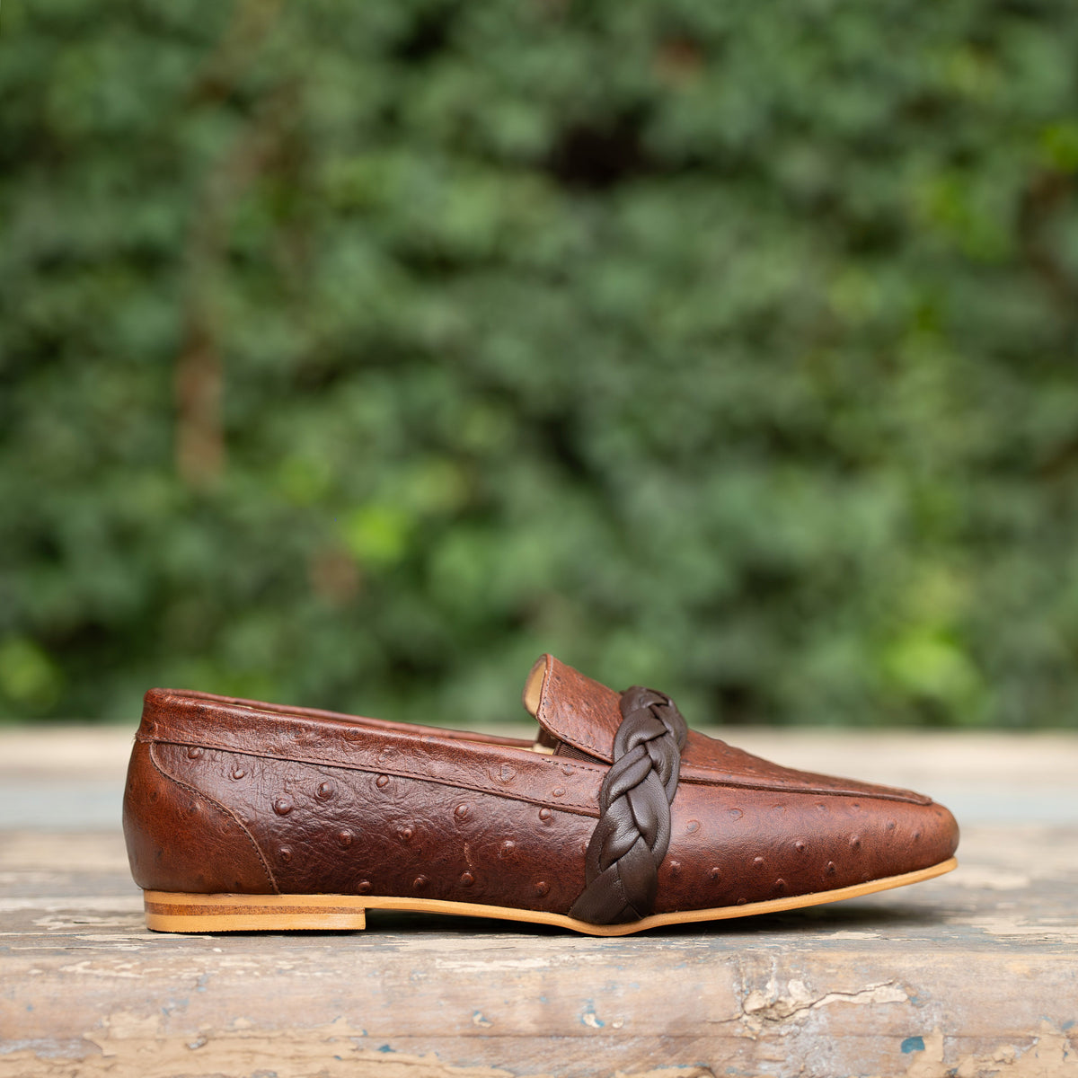 Mocasin Jo Cuero Avestruz Chocolate