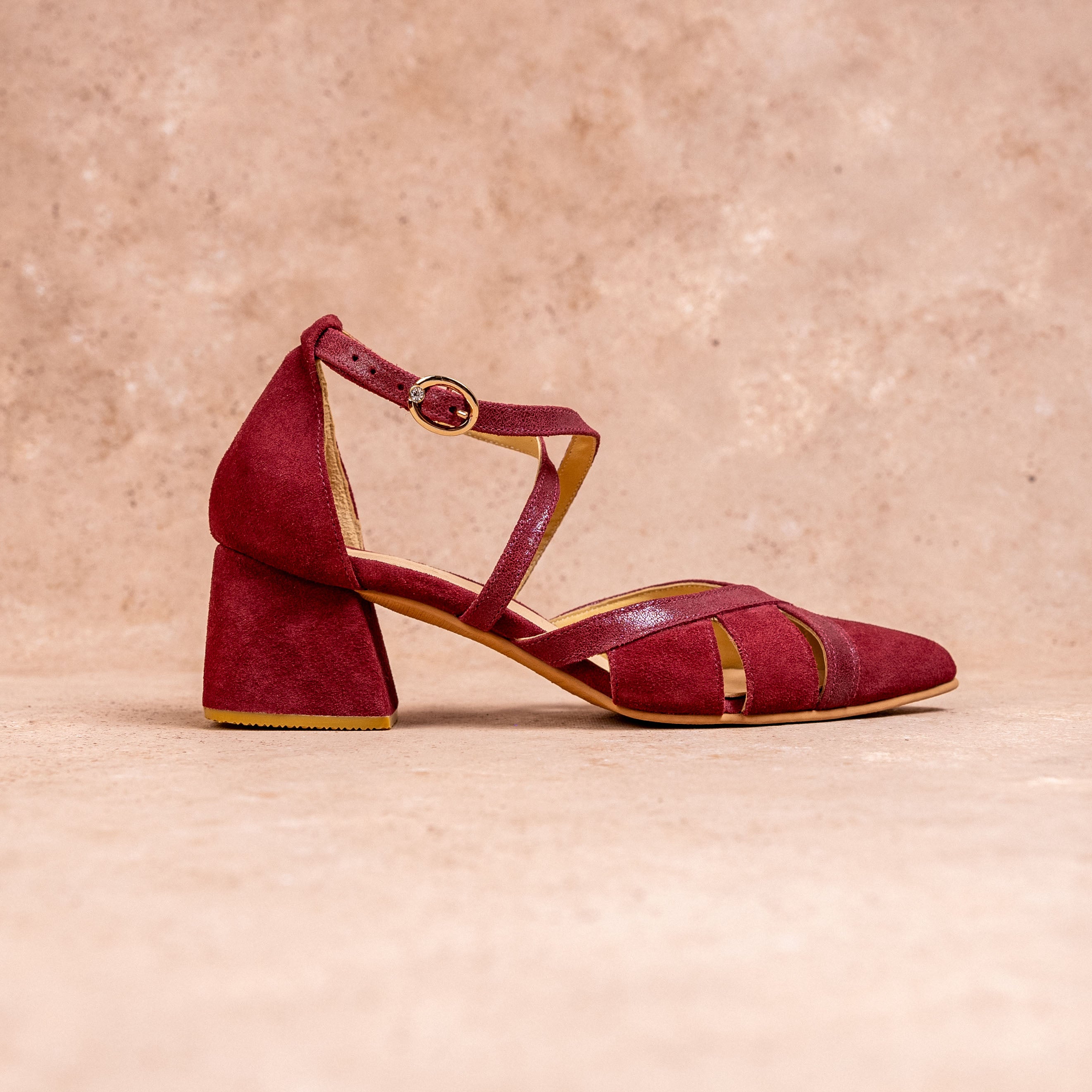 Zapato Taco Fatima Cuero Burgundy
