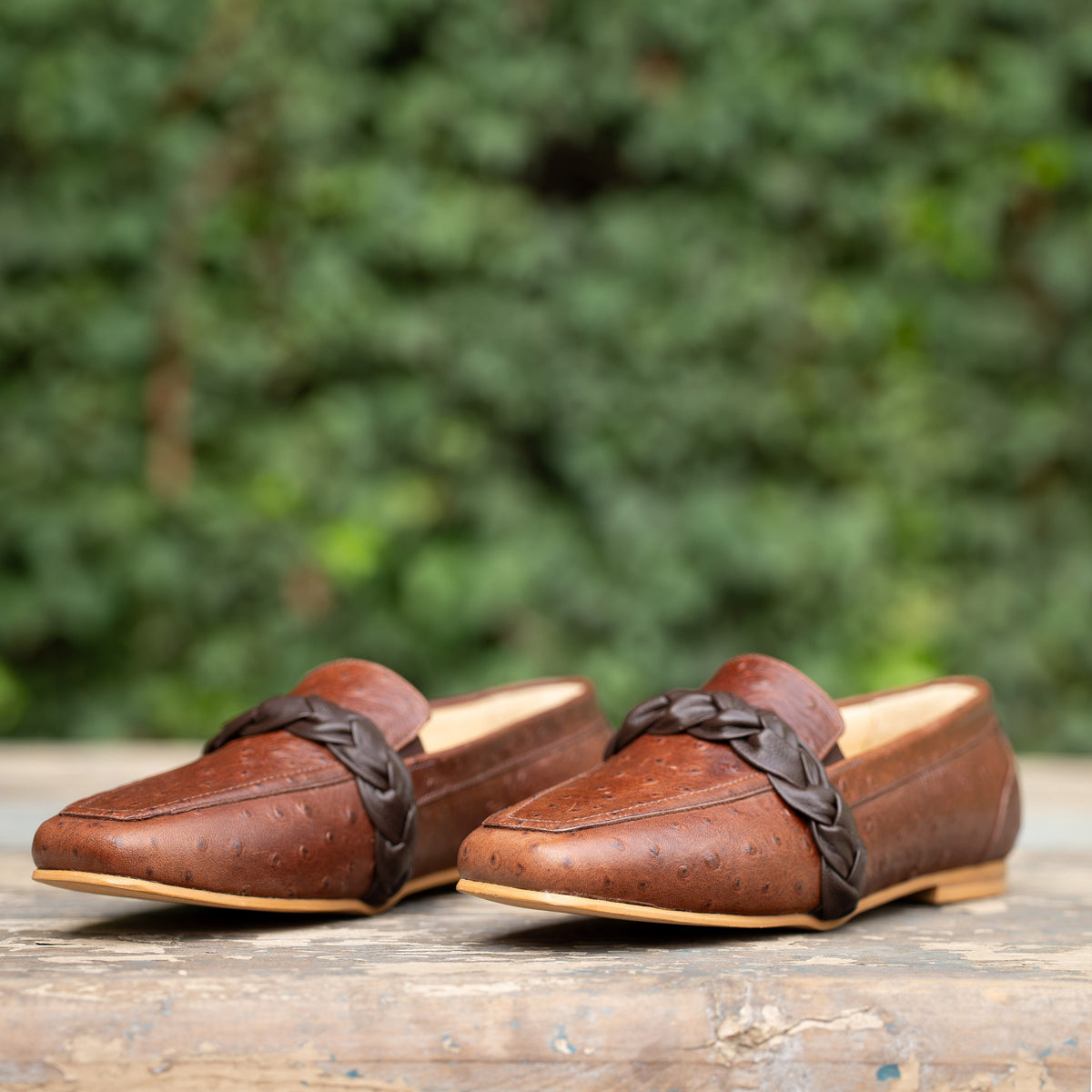 Mocasin Jo Cuero Avestruz Chocolate