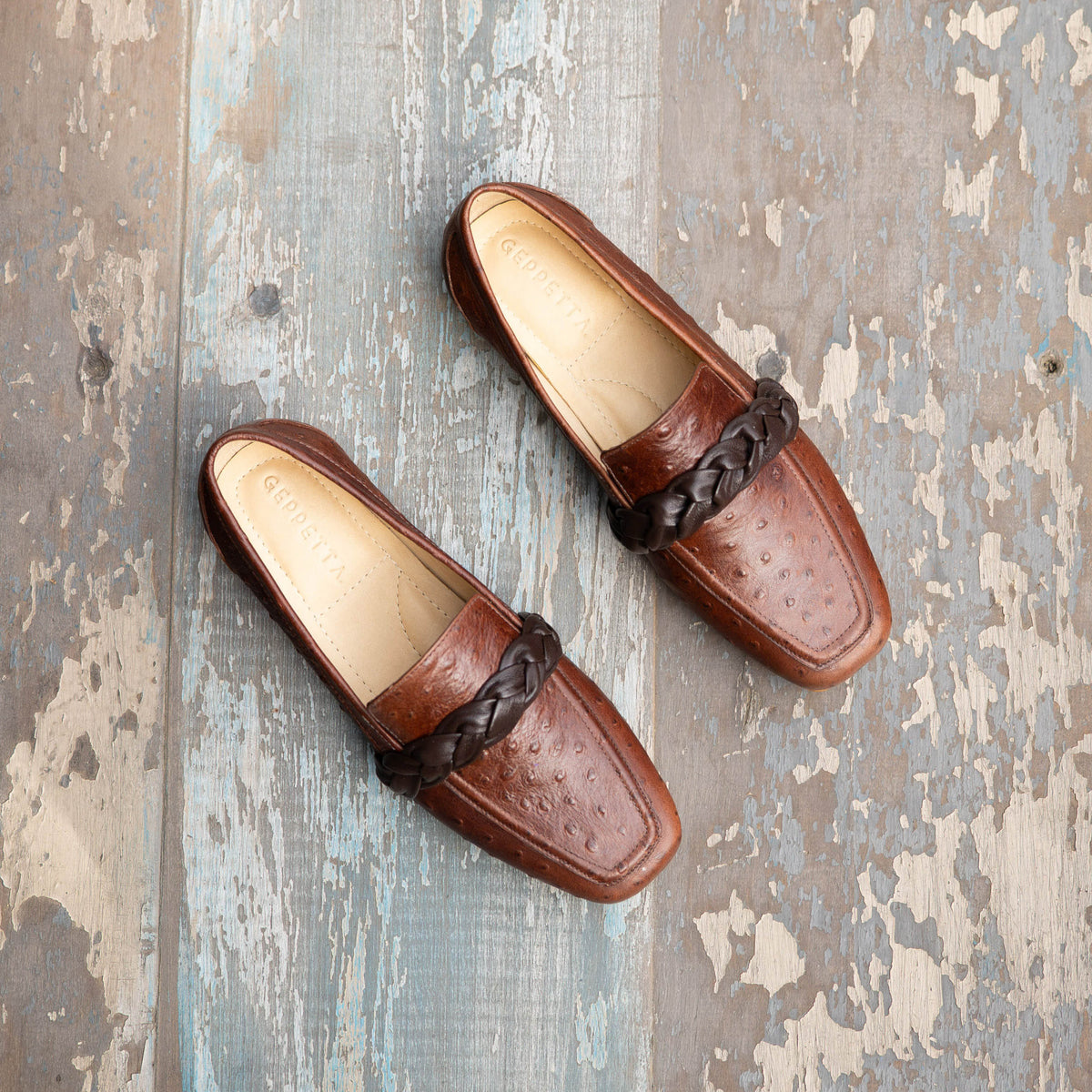 Mocasin Jo Cuero Avestruz Chocolate