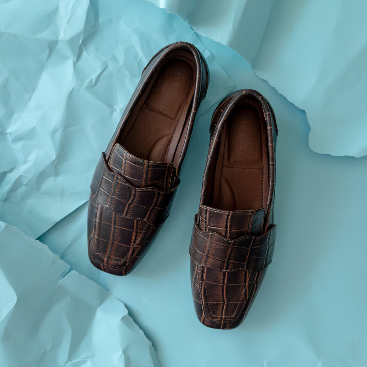 Mocasín Zoe Cuero Croco Moro - 35